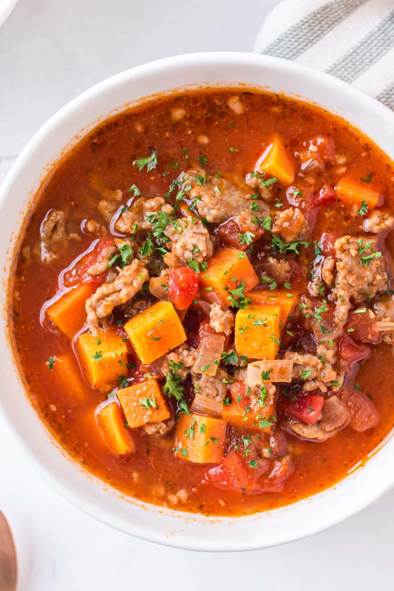 up close bowl of sweet potato chili