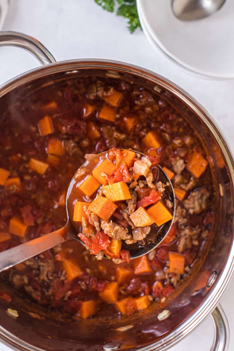 pot of sweet potato chili