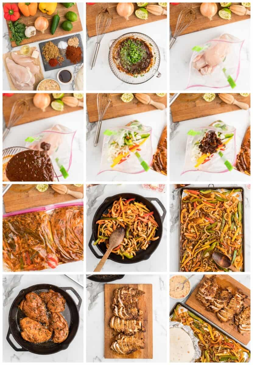 queso chicken fajitas step by step process shots