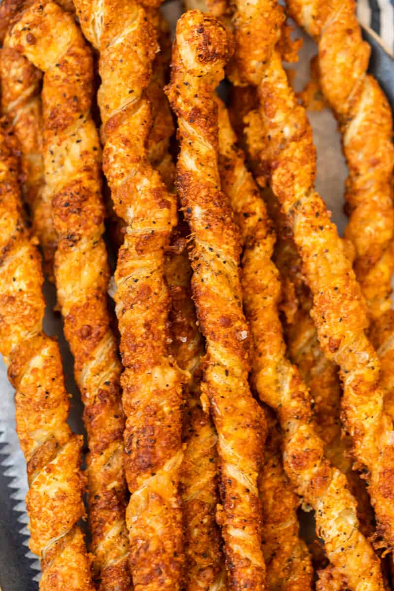 twisted cheese straws on platter