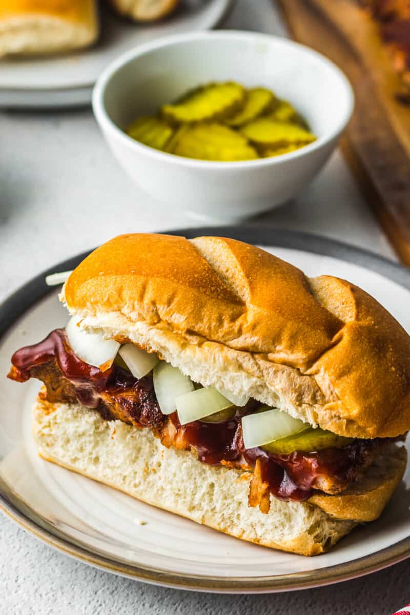 copycat mcdonalds mcrib sandwich on a plate