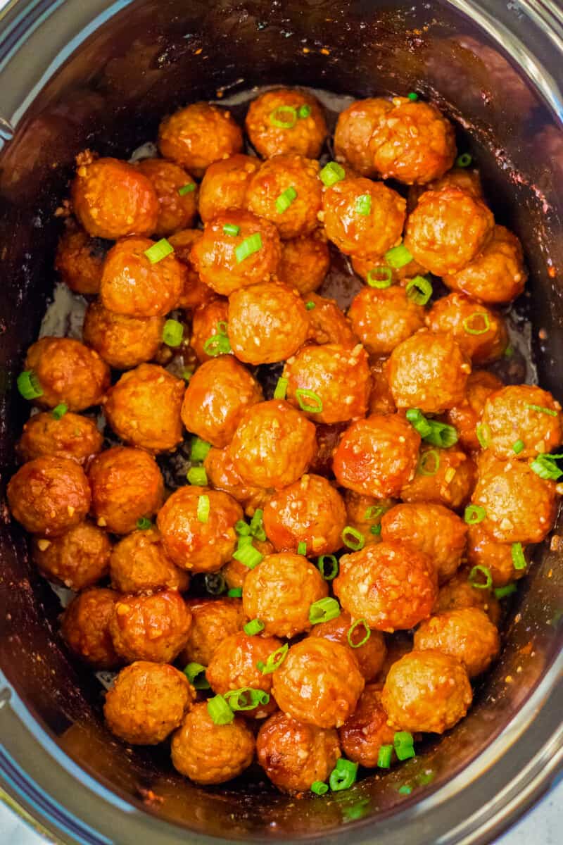 crockpot with honey garlic meatballs