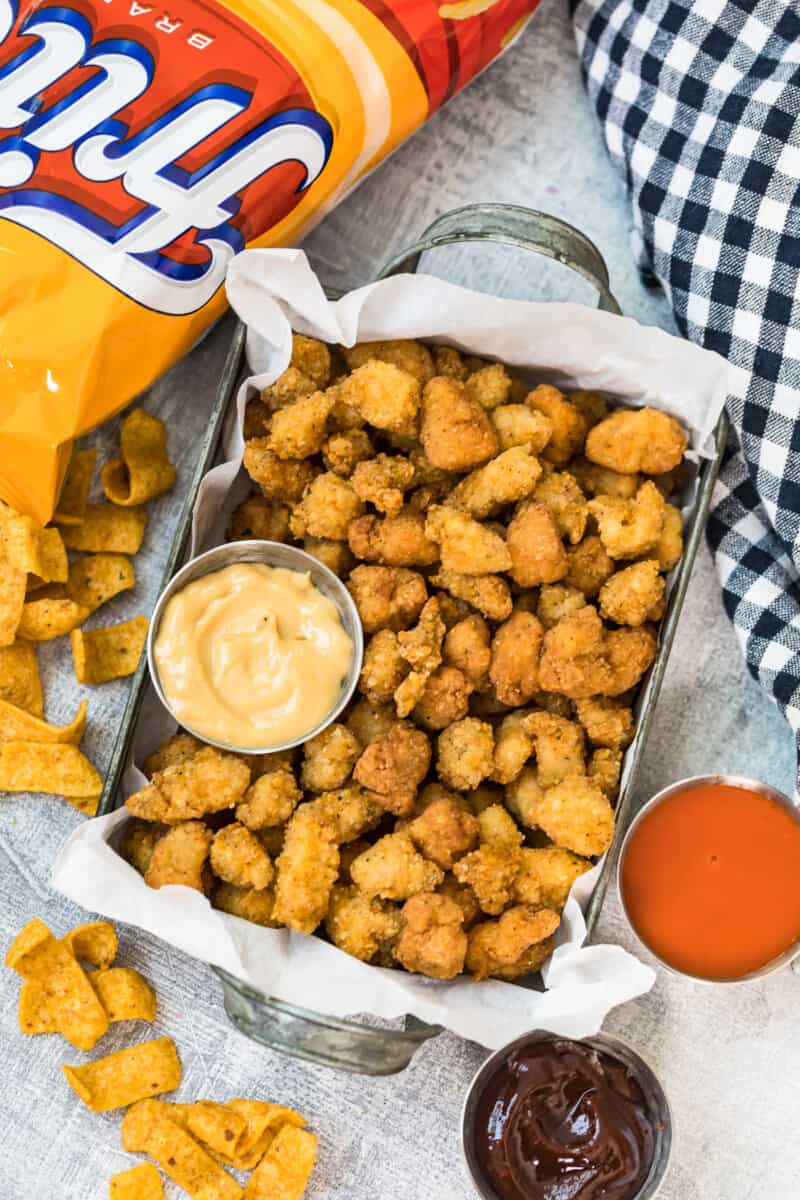 fritos popcorn chicken in serving dish