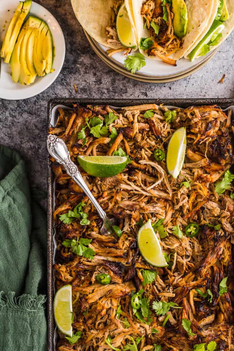 platter with instant pot pork carnitas