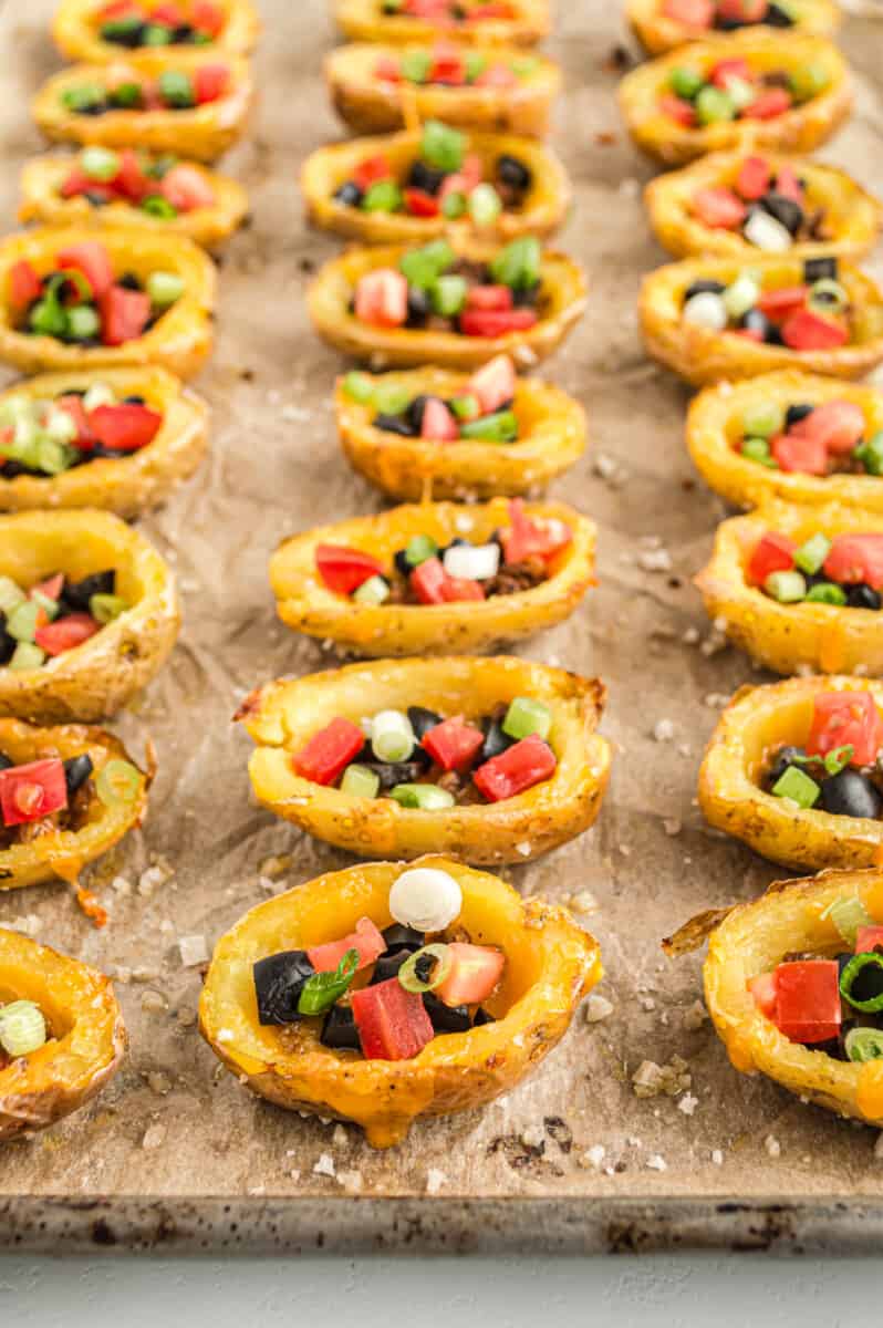 mini mexican potato skins on baking sheet