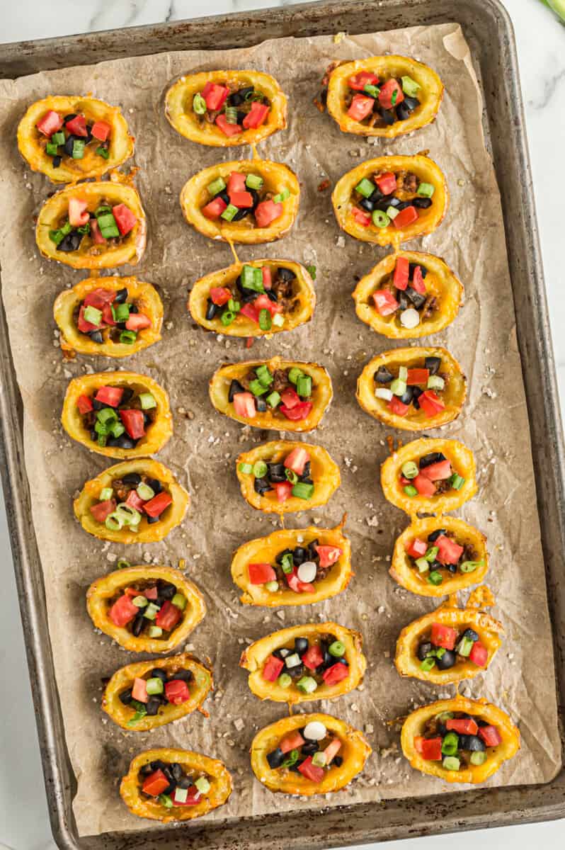 mini mexican potato skins on baking sheet