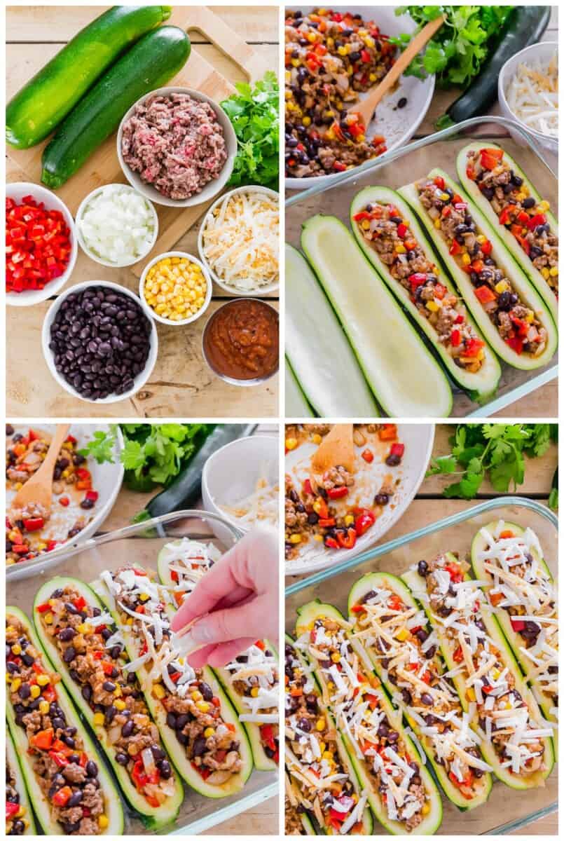 how to make Mexican stuffed zucchini boats