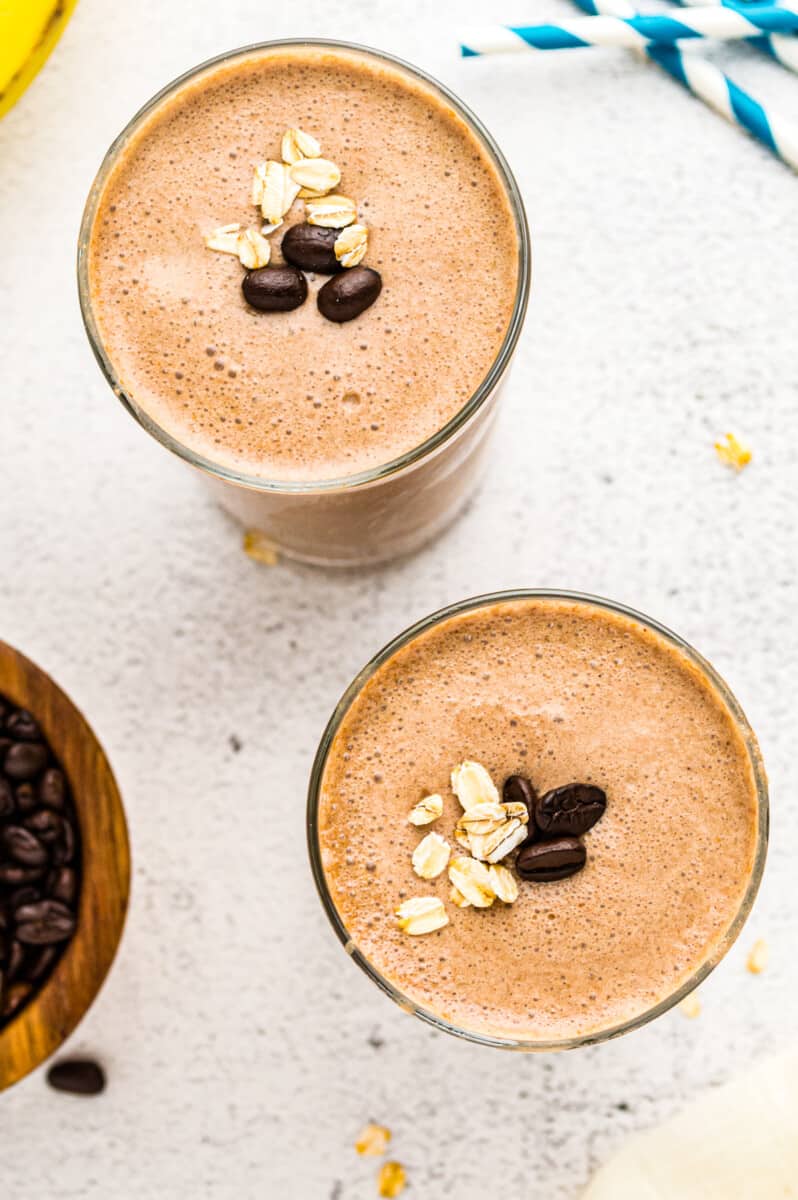 two coffee smoothies overhead