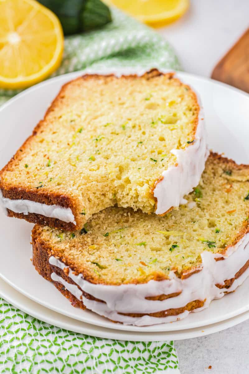 iced lemon zucchini bread slices