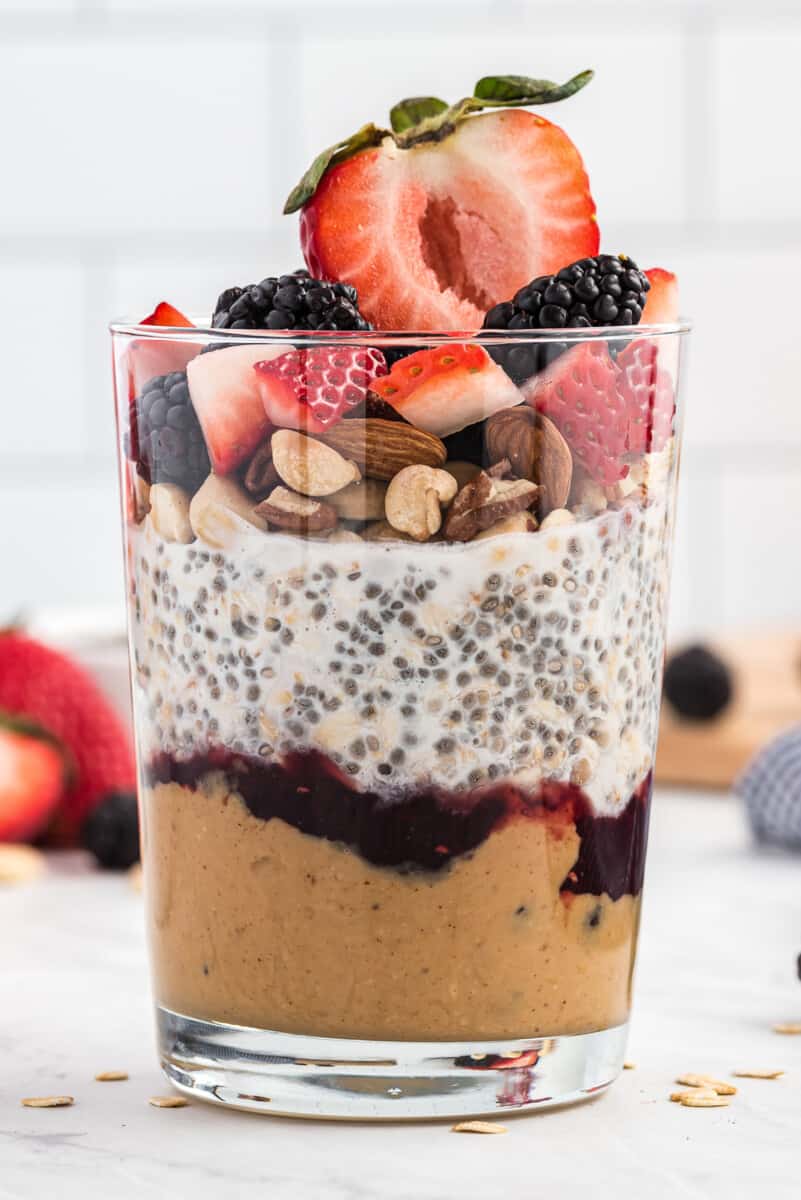 Peanut butter and jelly overnight oats in cup