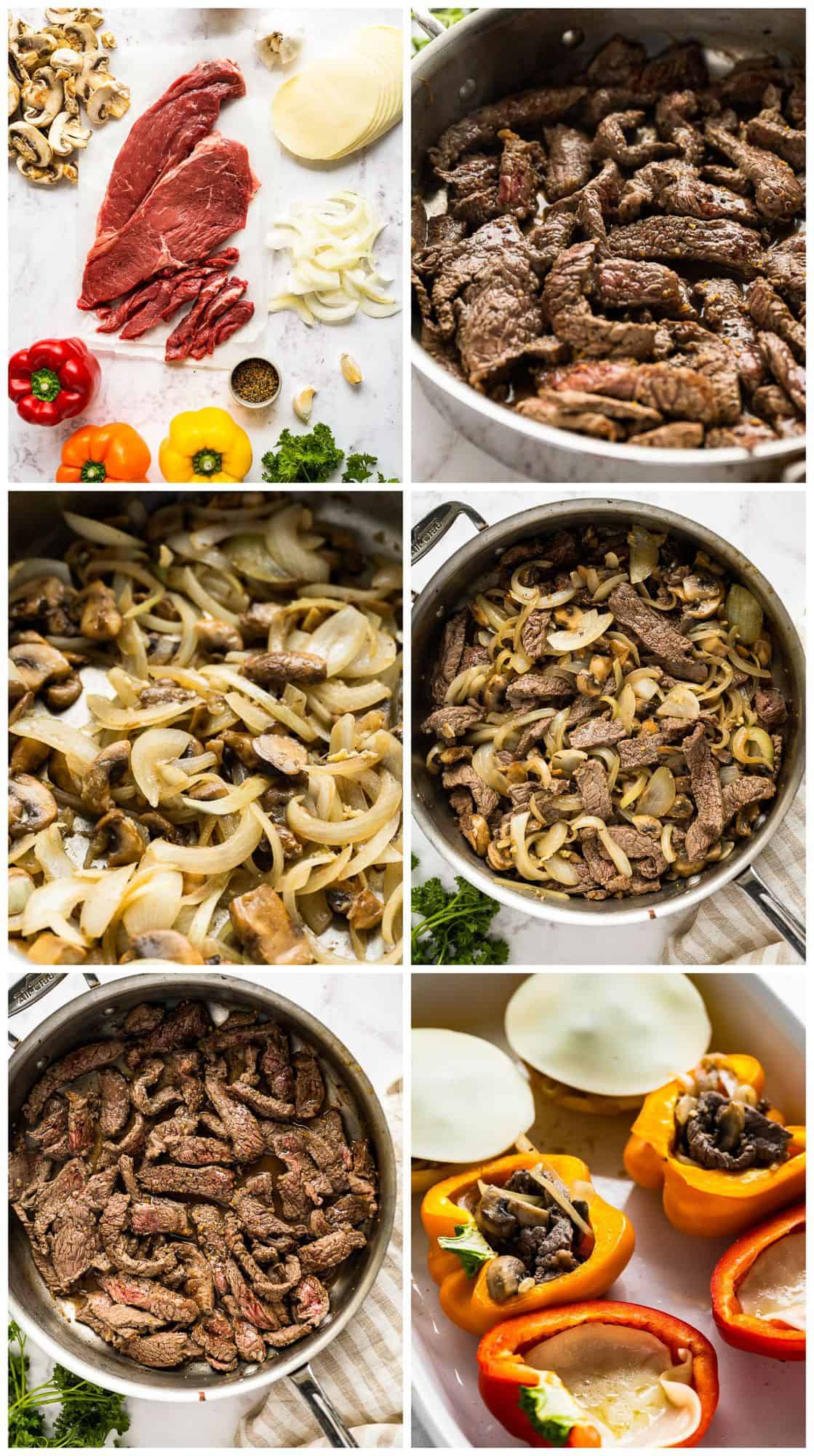 step by step photos for how to make philly cheesesteak stuffed peppers