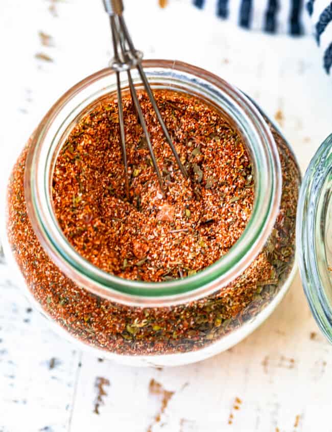 overhead jar of homemade creole seasoning