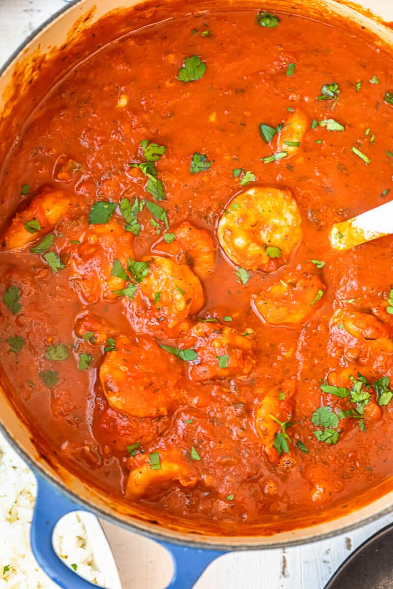 dutch oven filled with shrimp creole