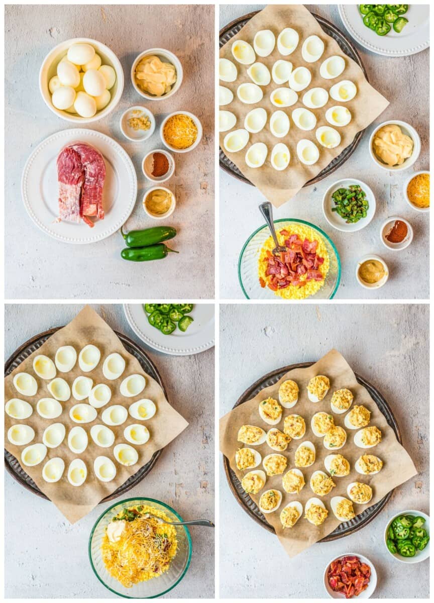 step by step photos for how to make jalapeno popper deviled eggs