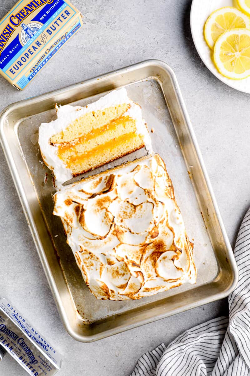 overhead lemon meringue cake