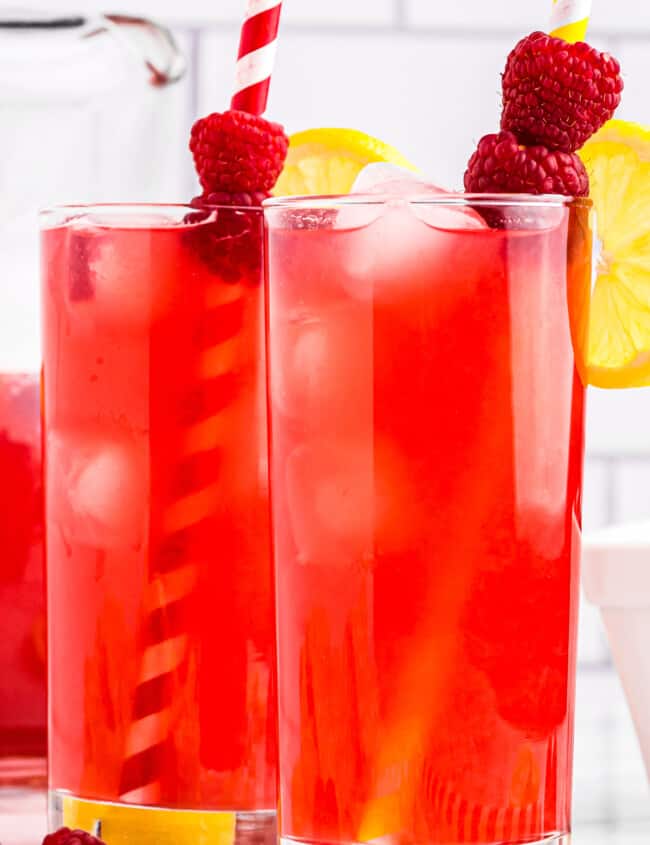 two glasses of raspberry lemonade