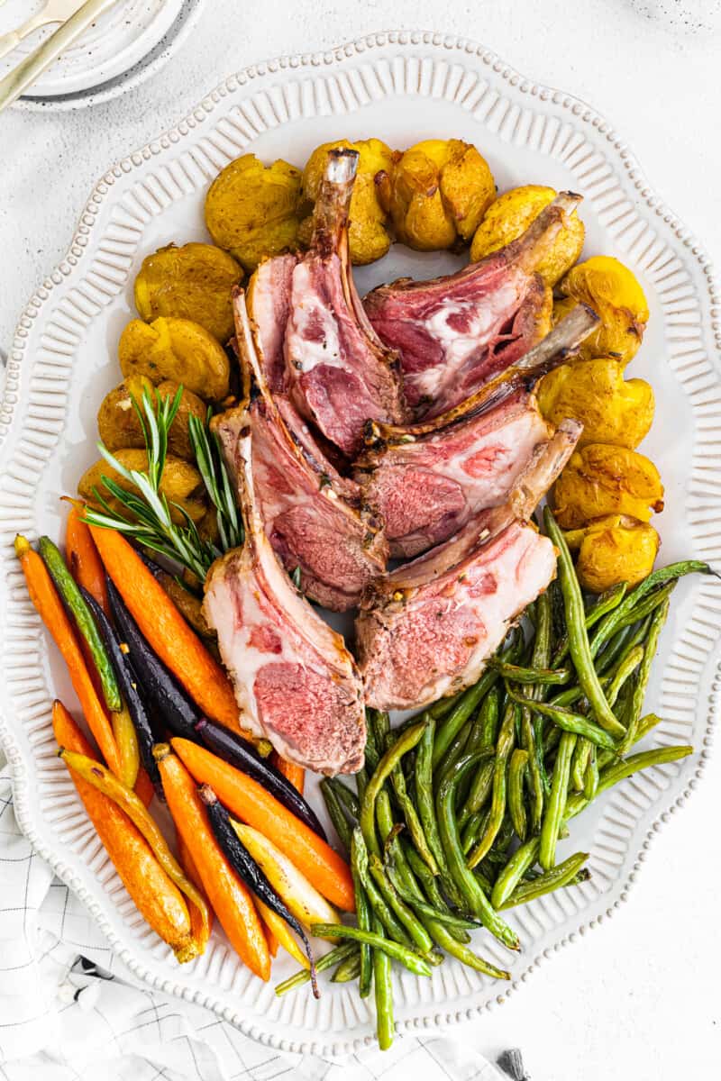 easter dinner with lamb made on sheet pan