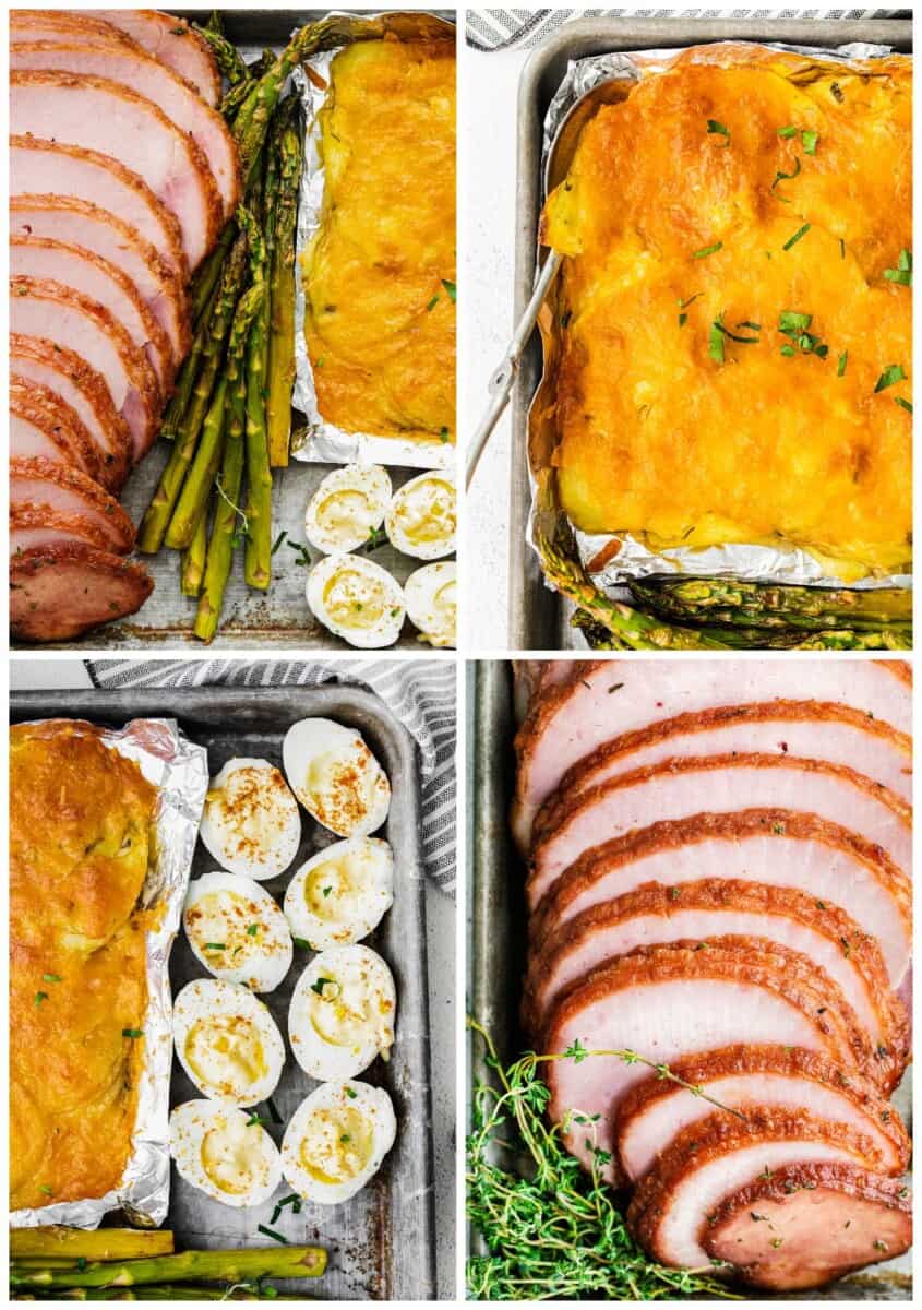 up close photos of the parts of sheet pan ham easter dinner