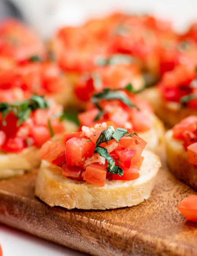 up close bruschetta with tomatoes and basil