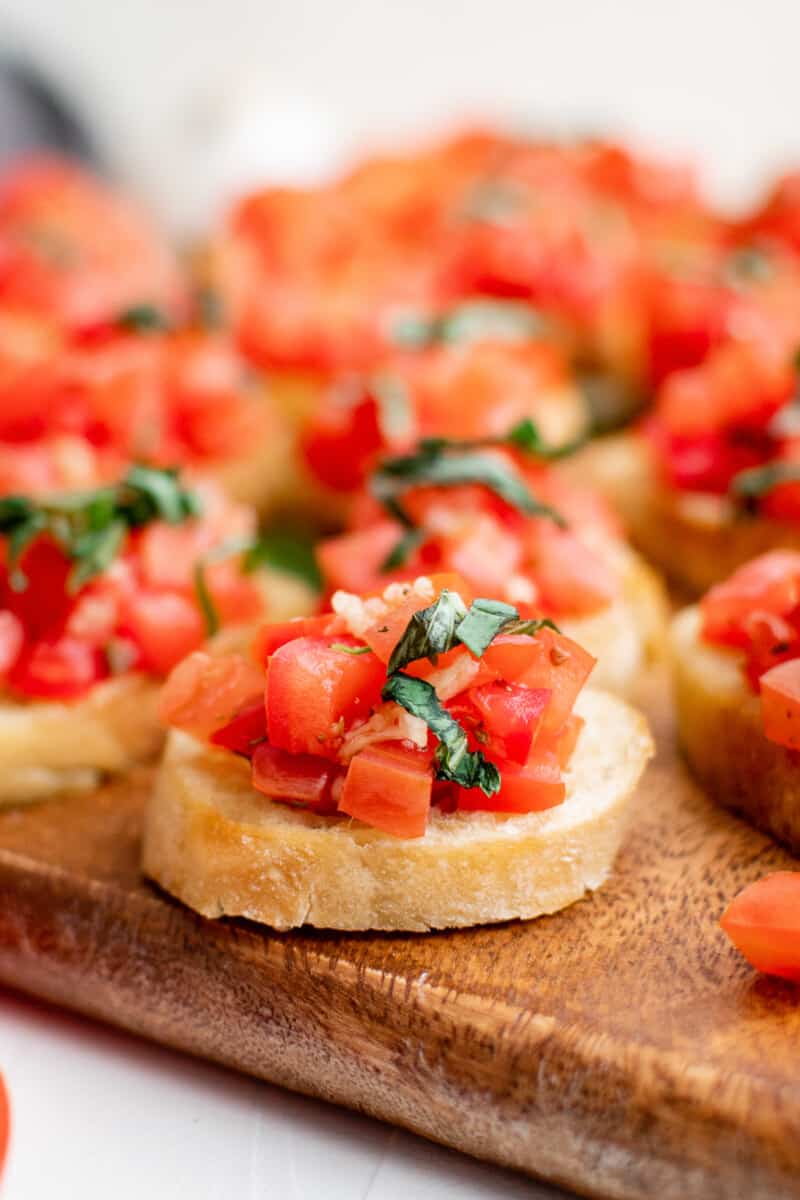 up close bruschetta with tomatoes and basil