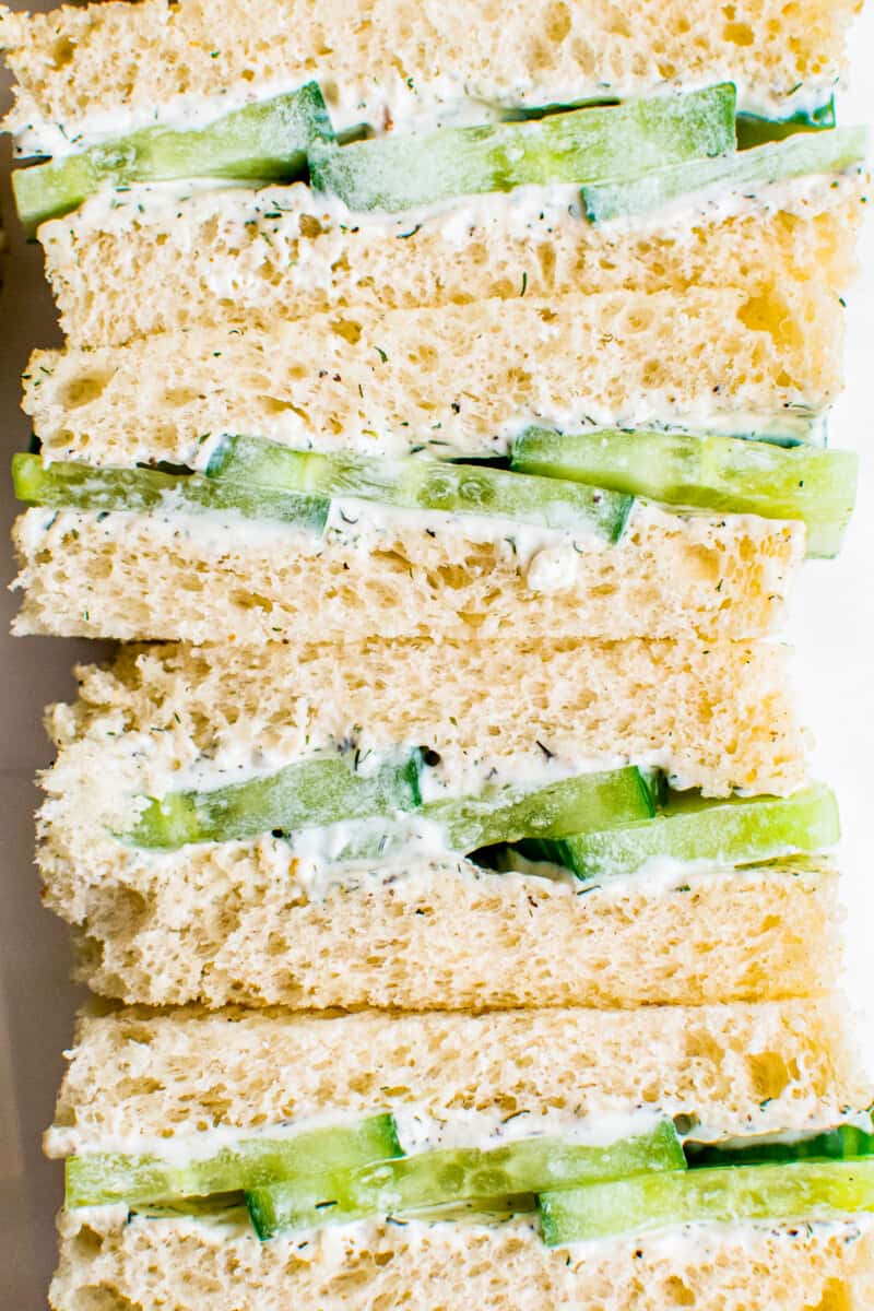 up close cucumber sandwiches on white bread