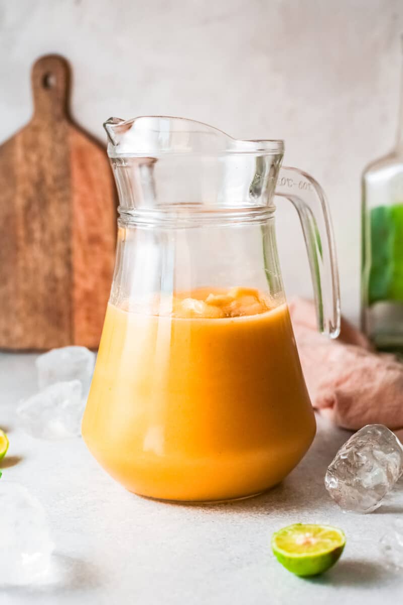 pitcher of frozen peach margaritas