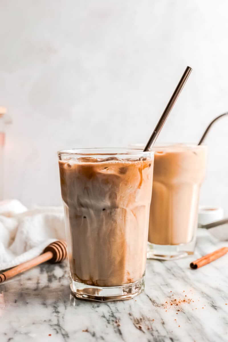 shaken iced espresso in glasses