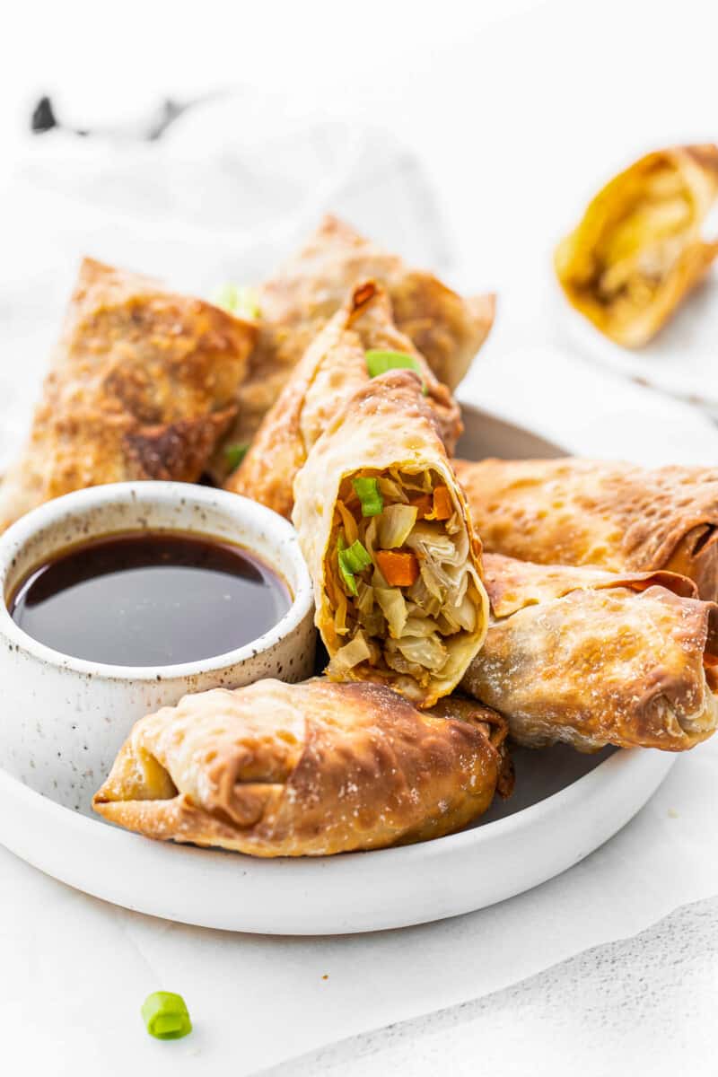 inside of air fryer egg rolls