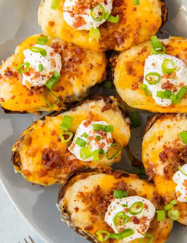 platter with air fryer twice baked potatoes with sour cream and chives