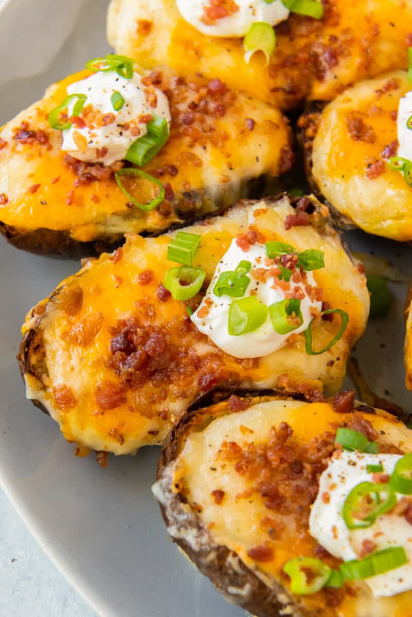 up close platter with air fryer twice baked potatoes