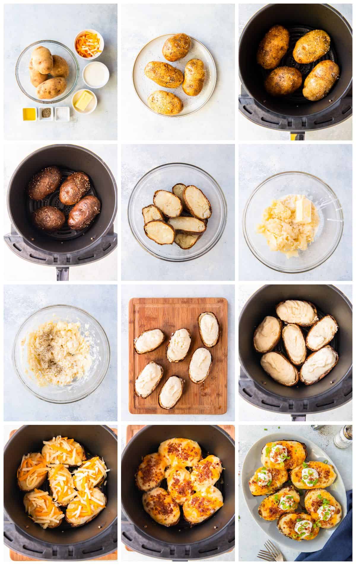 step by step photos for how to make air fryer twice baked potatoes