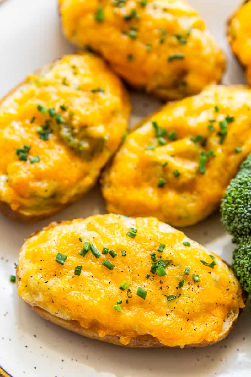 platter with broccoli cheese twice baked potatoes