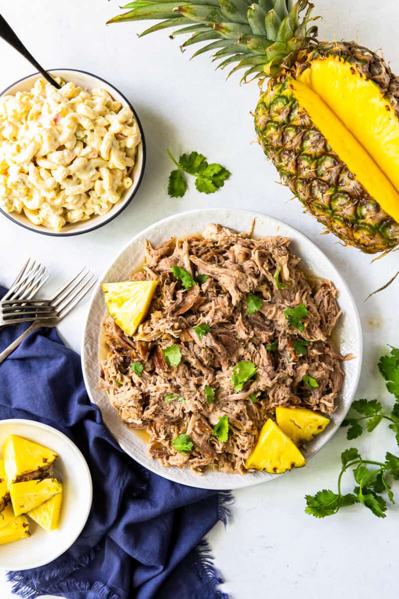 plate of kalua pork with pineapple