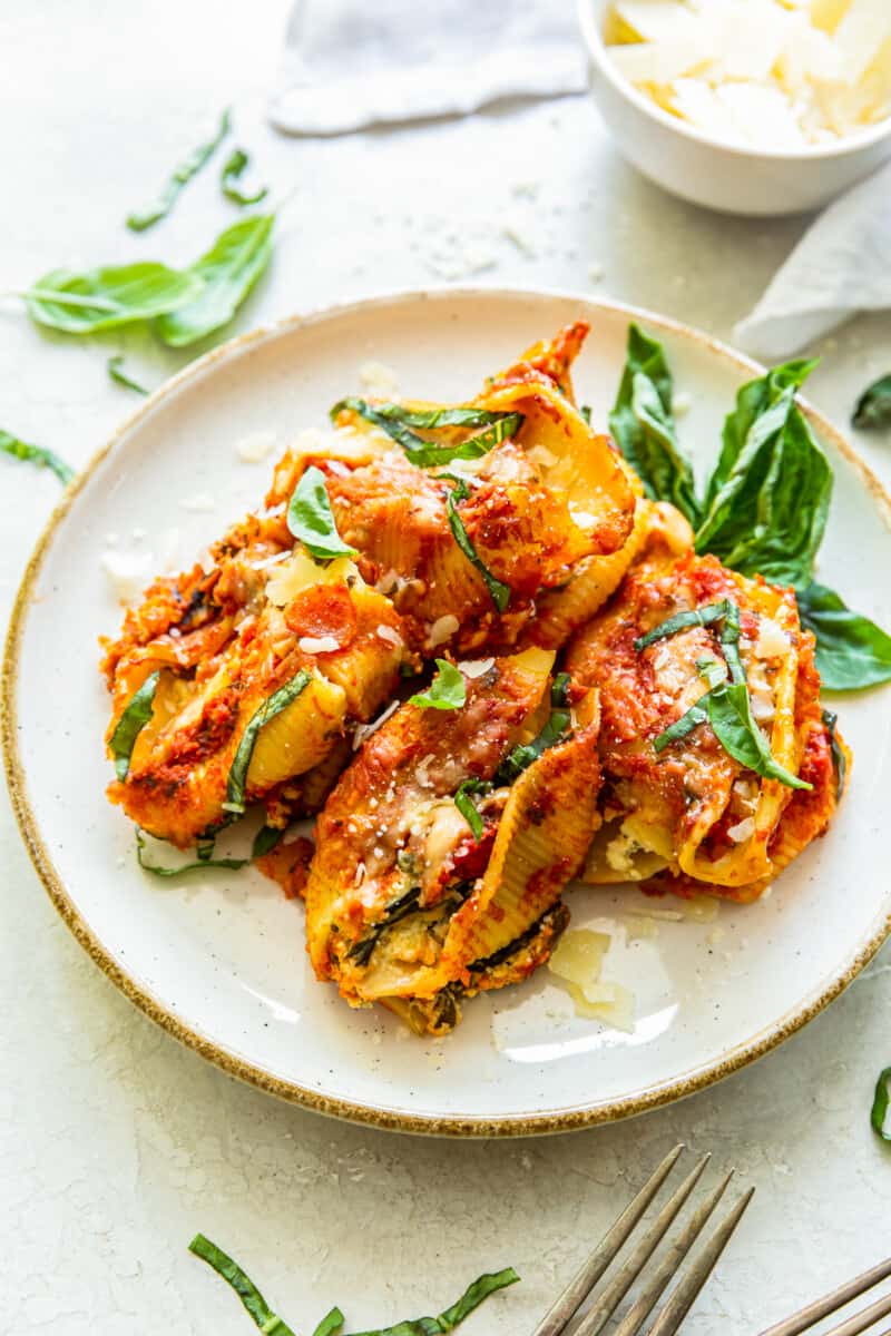 crockpot stuffed shells on white plate