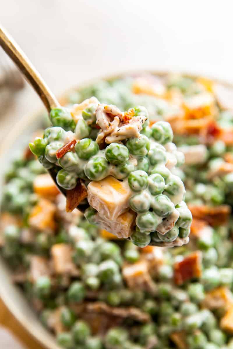 spoonful of creamy pea salad