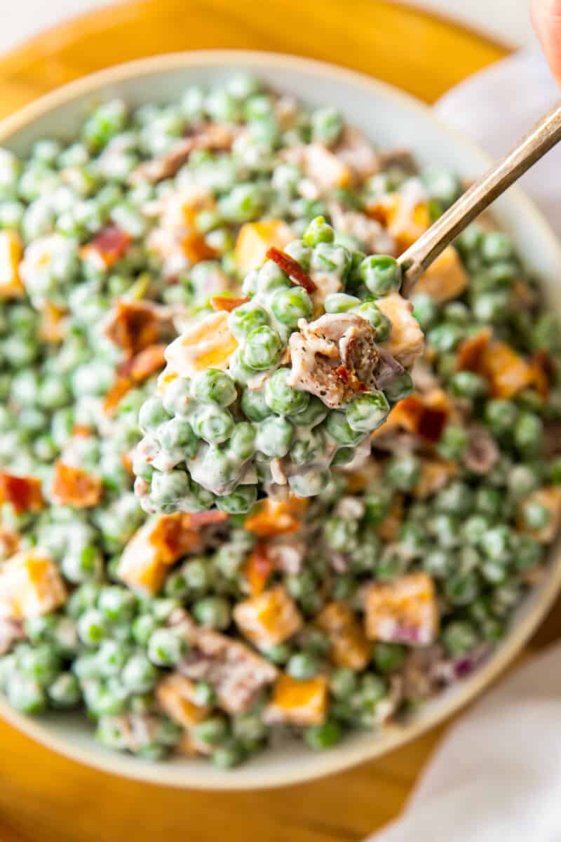 spoonful of creamy pea salad