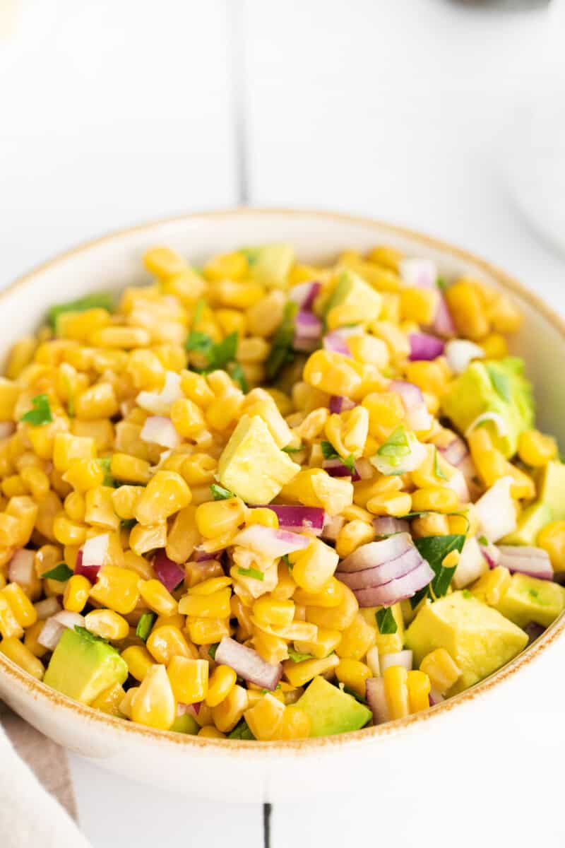 close up of corn and avocado salsa.