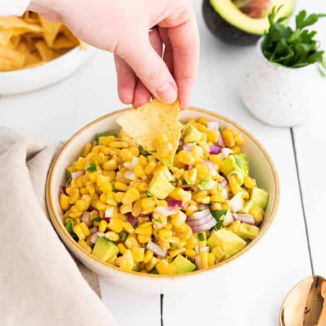 featured corn and avocado salsa.