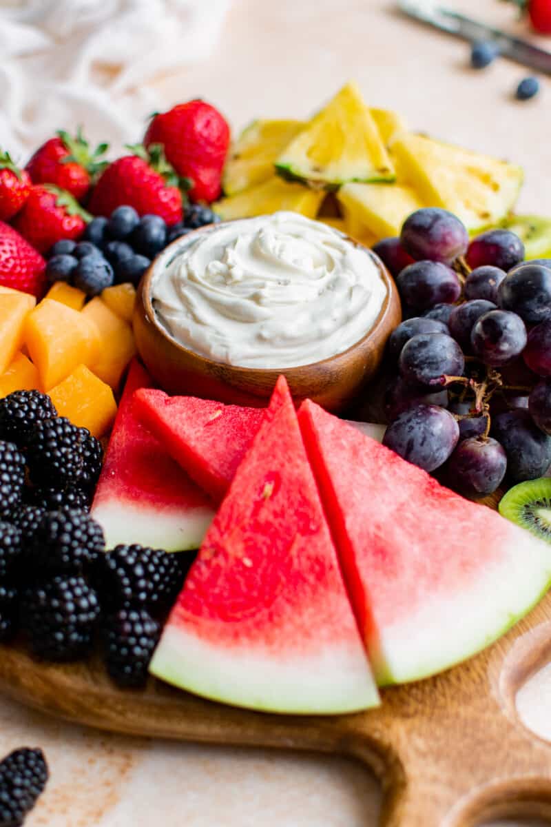 fruit board with cream cheese dip