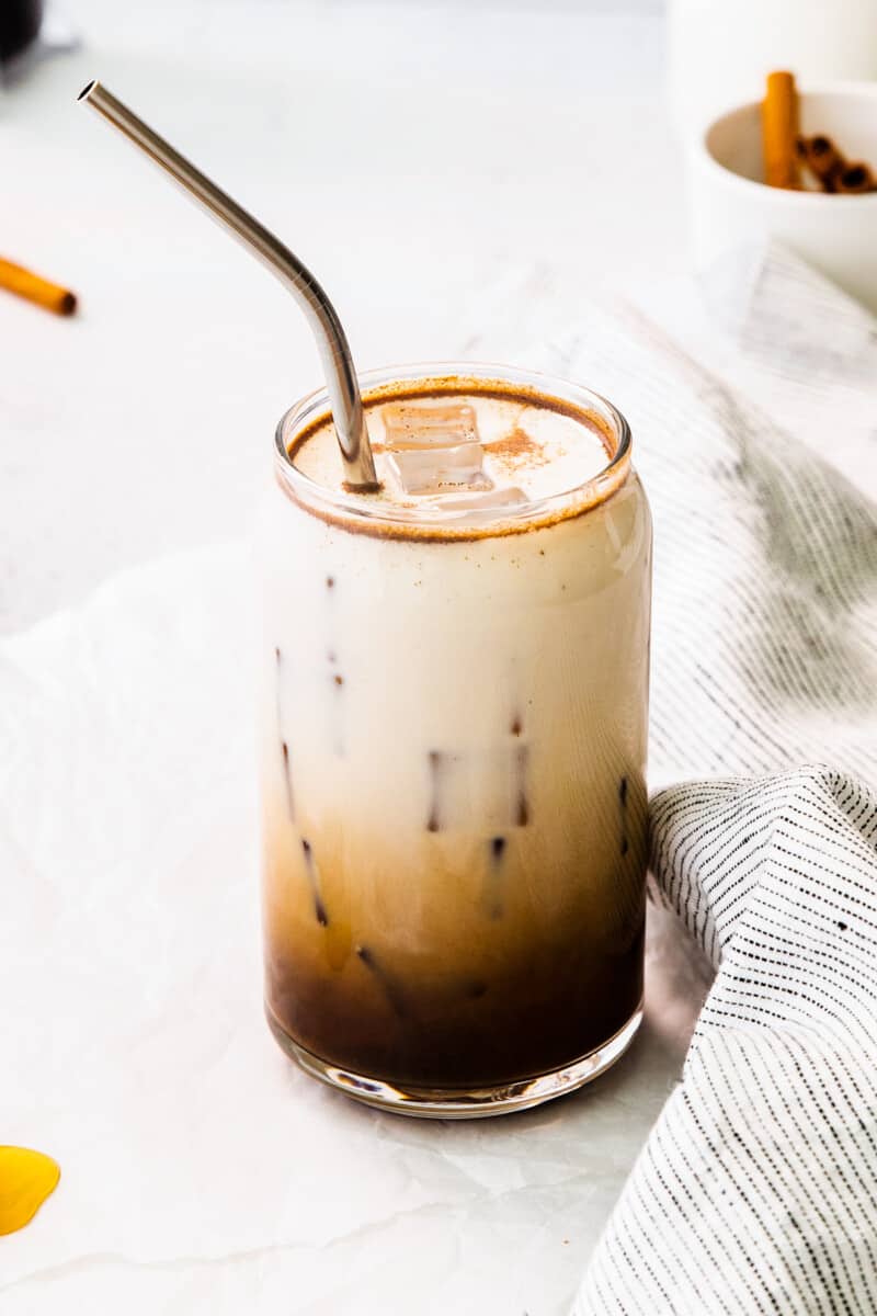 up close iced honey cinnamon latte