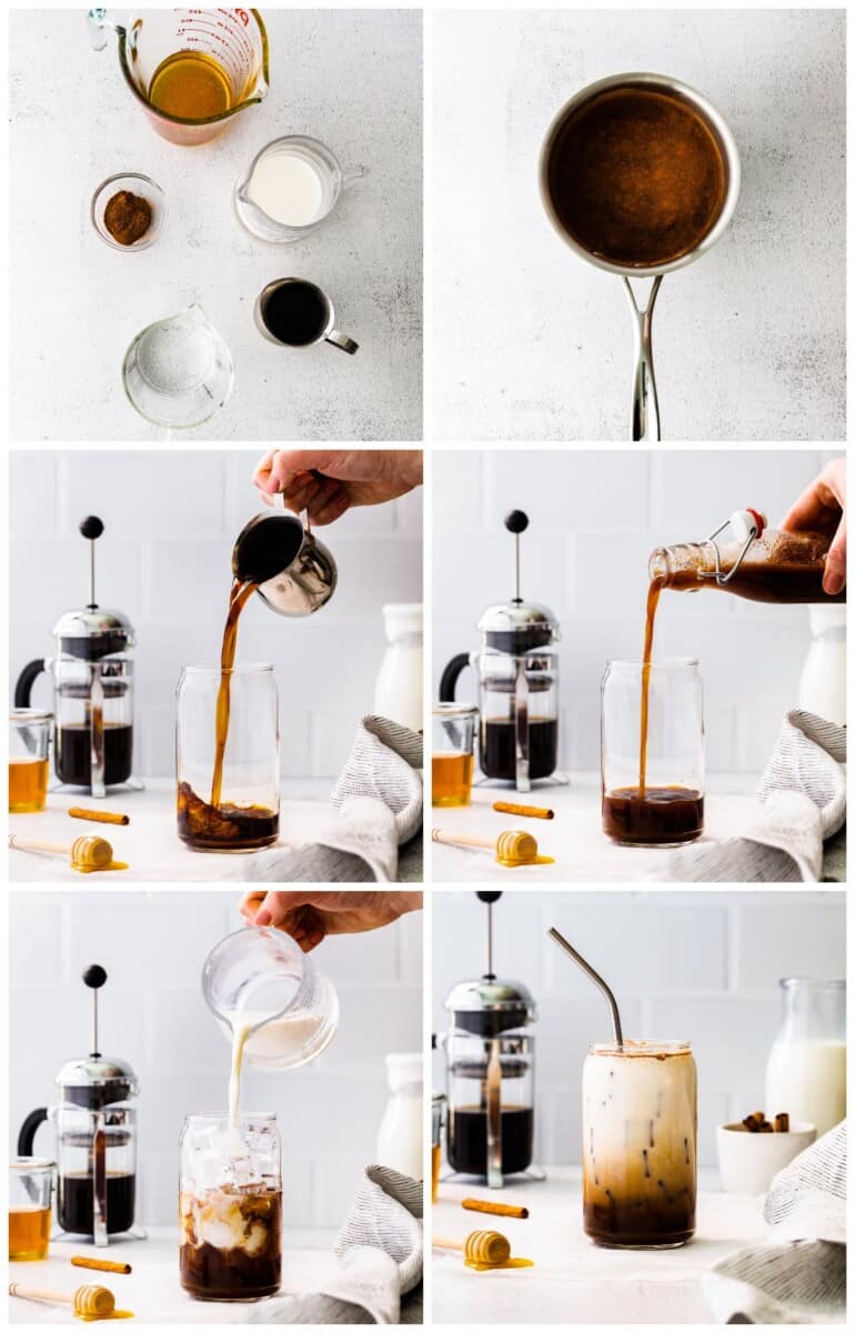 step by step photos for how to make iced honey cinnamon latte