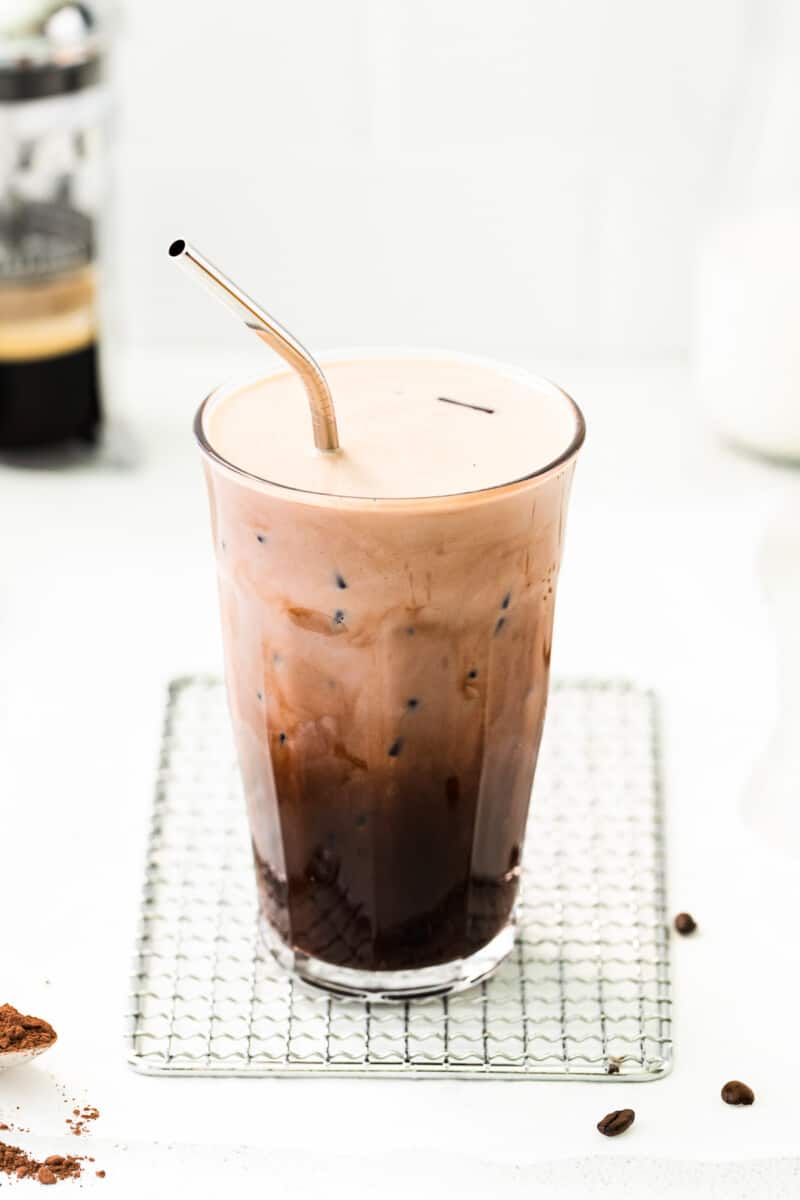 iced mocha in tall glass