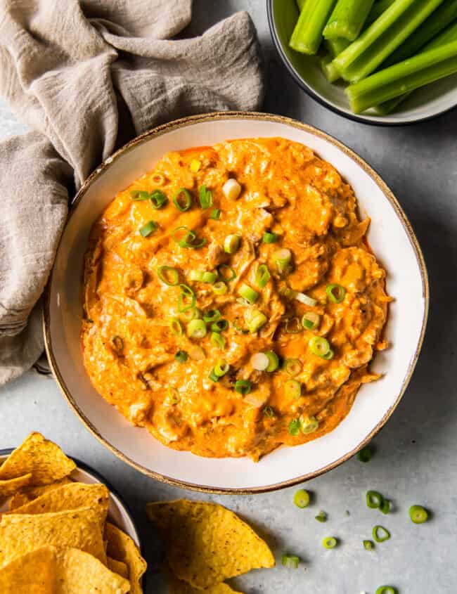 bowl of crockpot buffalo chicken dip