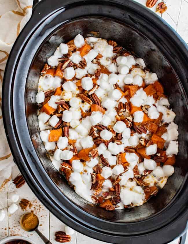 crockpot sweet potato casserole in slow cooker