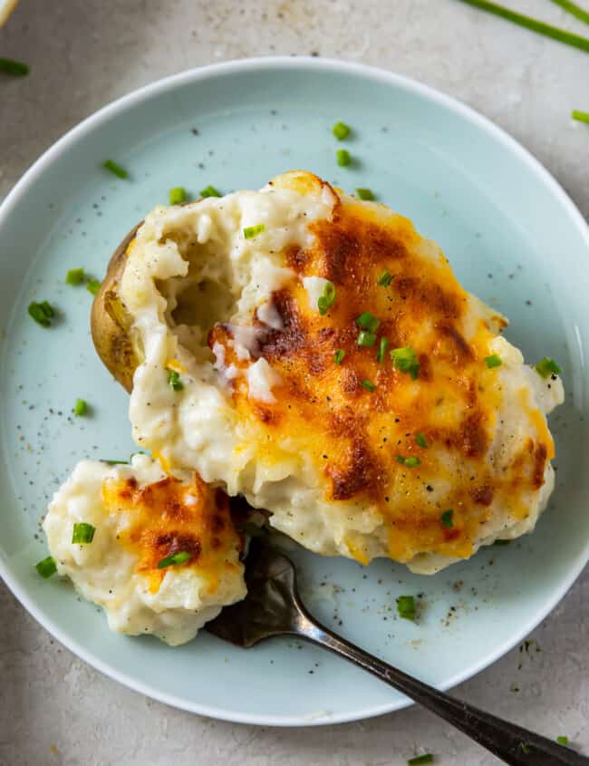 overhead bite out of instant pot twice baked potato