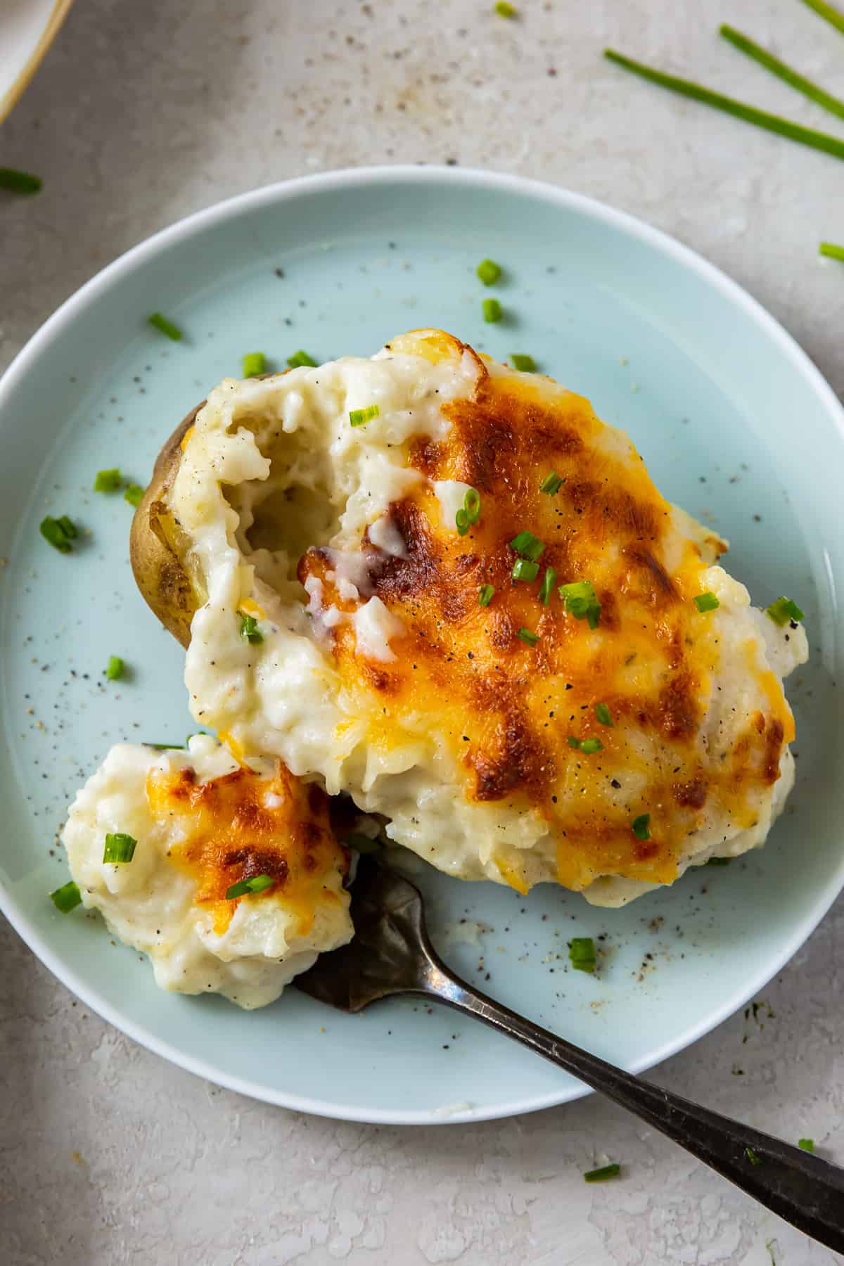 overhead bite out of instant pot twice baked potato