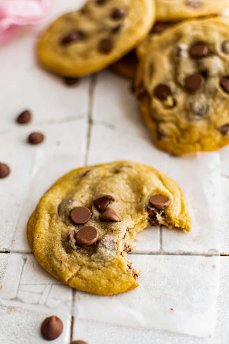 bite out of a brown butter chocolate chip cookie