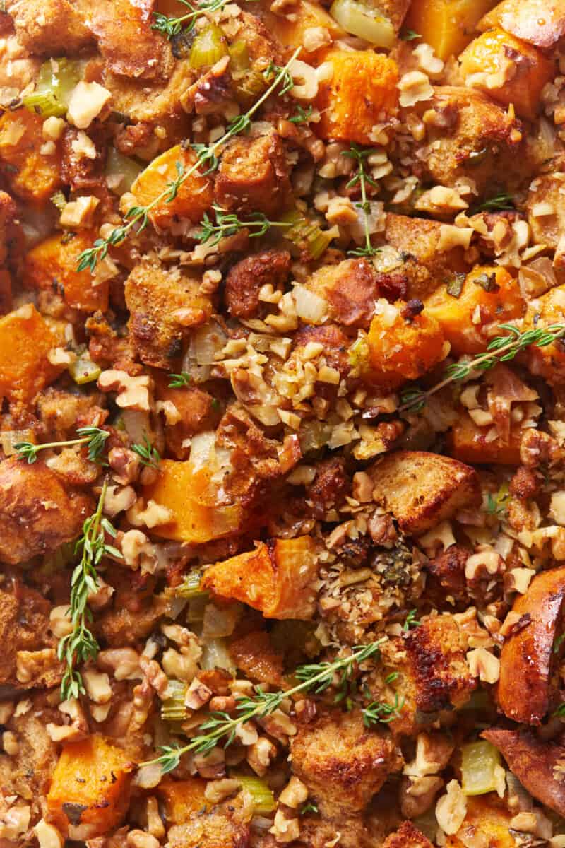 close up of butternut squash stuffing.