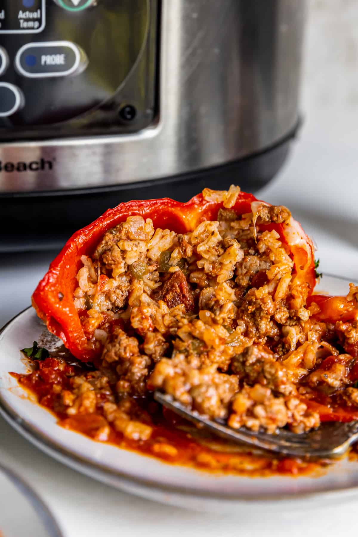 inside of crockpot stuffed pepper