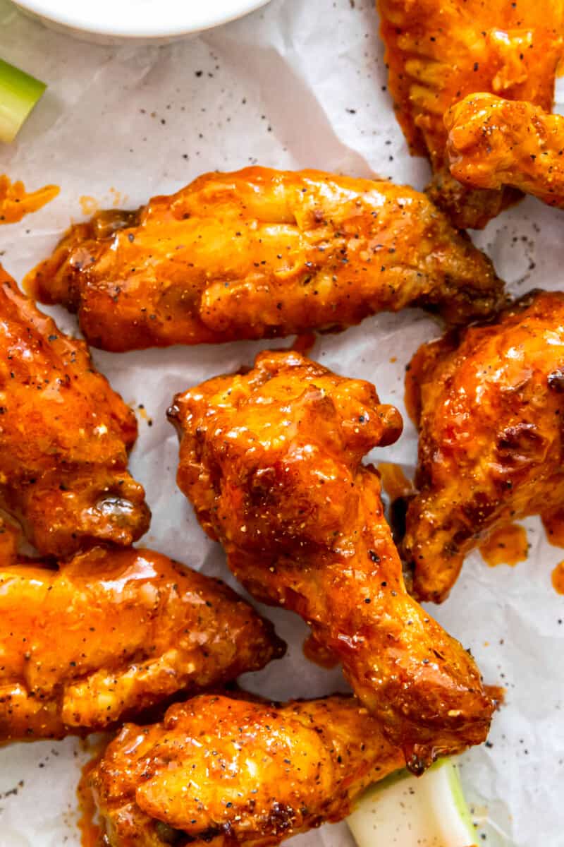 close up image of buffalo chicken wings